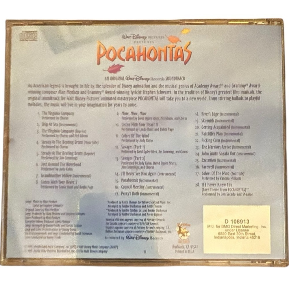 VTG DISNEY POCAHONTAS Soundtrack CD - Blue and White case booklet 90s Disney cds - Picture 3 of 6